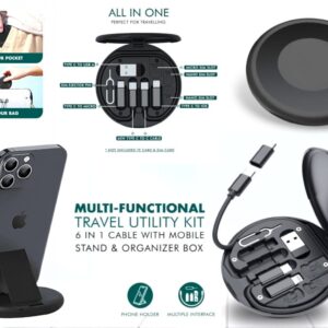 All In One Travel Cable Set with Inbuilt Mobile Stand