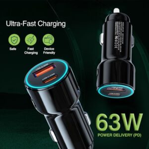 Ultra Fast Dual Port Car Charger with Zinc Alloy Body