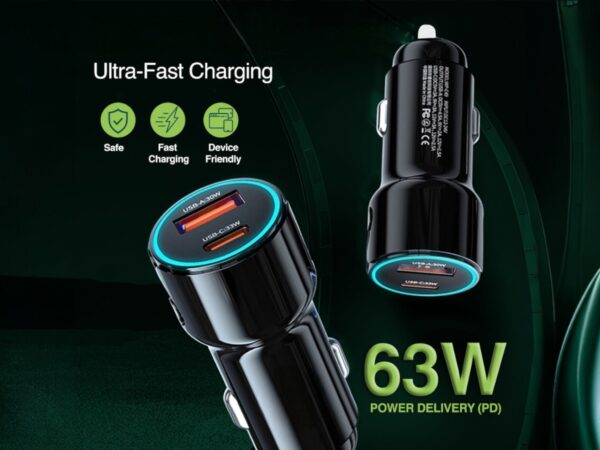 Ultra Fast Dual Port Car Charger with Zinc Alloy Body
