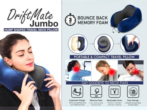 DriftMate Jumbo Hump shaped Memory Foam Travel Neck Pillow