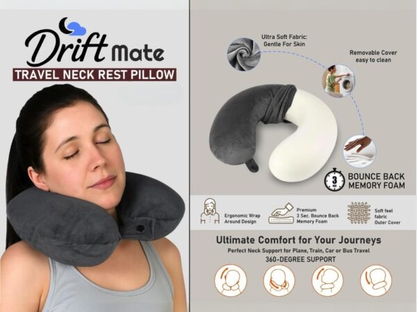 DriftMate Travel Neck Rest Pillow U Shaped with Memory foam